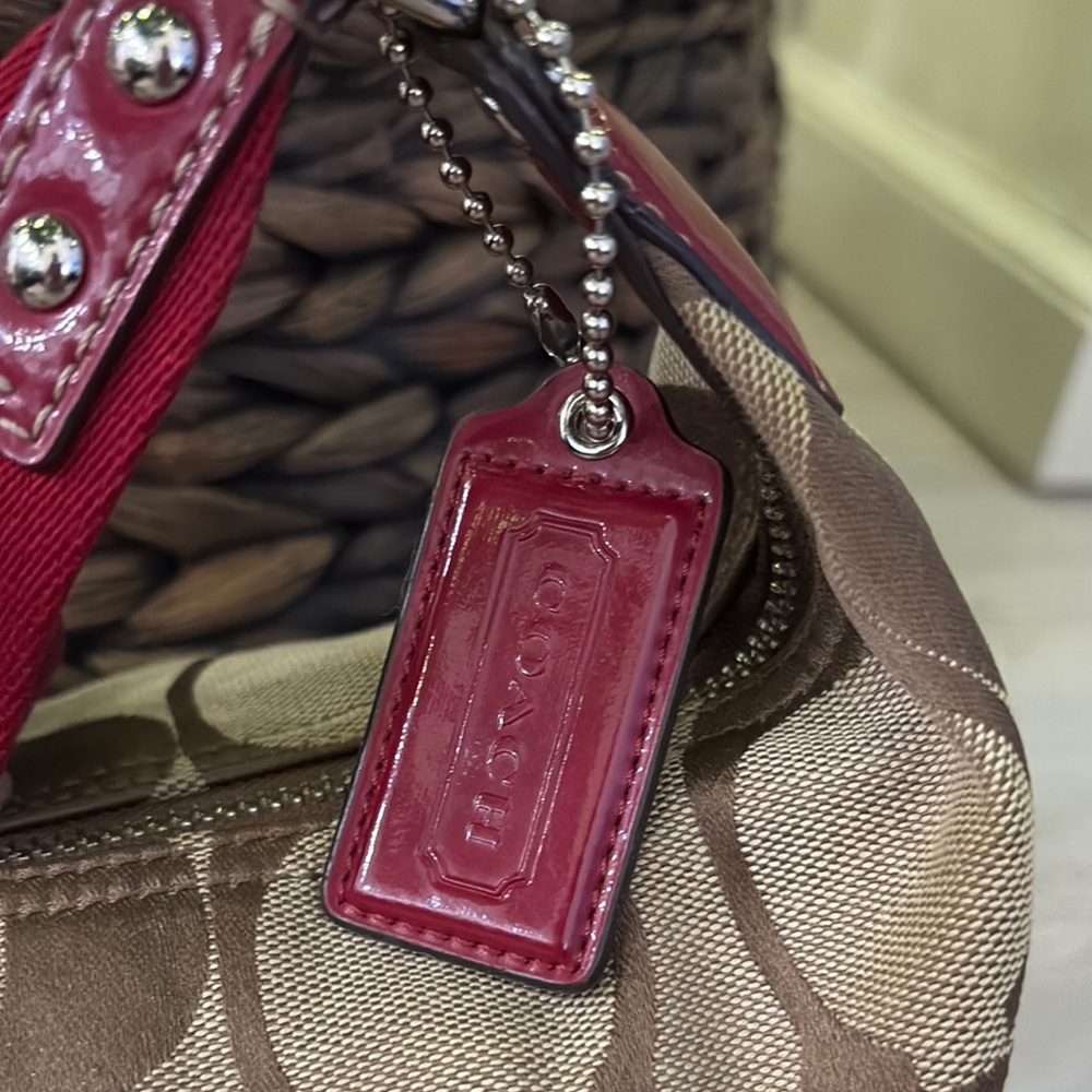 Coach Signature Canvas Tote Bag - Red and Beige - Picture 4 of 6